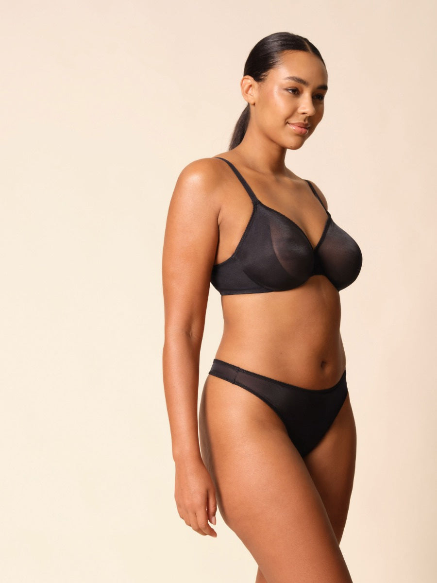 Gossard Glossies Black Sheer Thong Panty