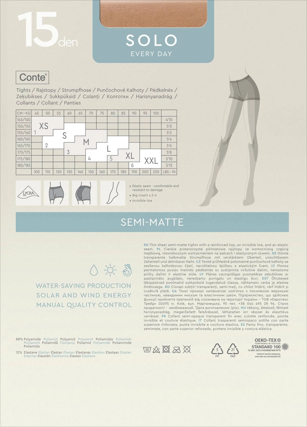 Tights Conte Solo 15 Den - Classic Pantyhose