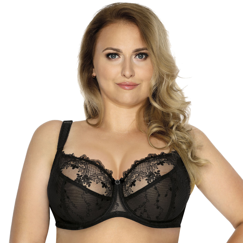 Sheer Lace Full Figure Bra Aurora Black
