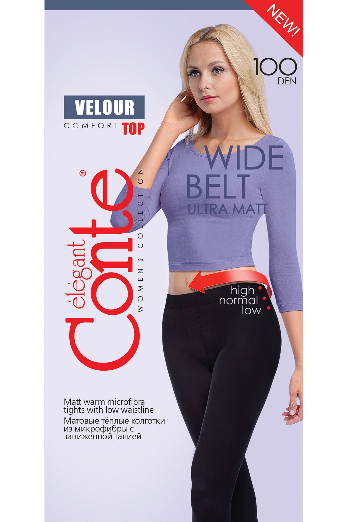 Tights Conte Velour Top 100 Den - Matte Adjustable Waistline