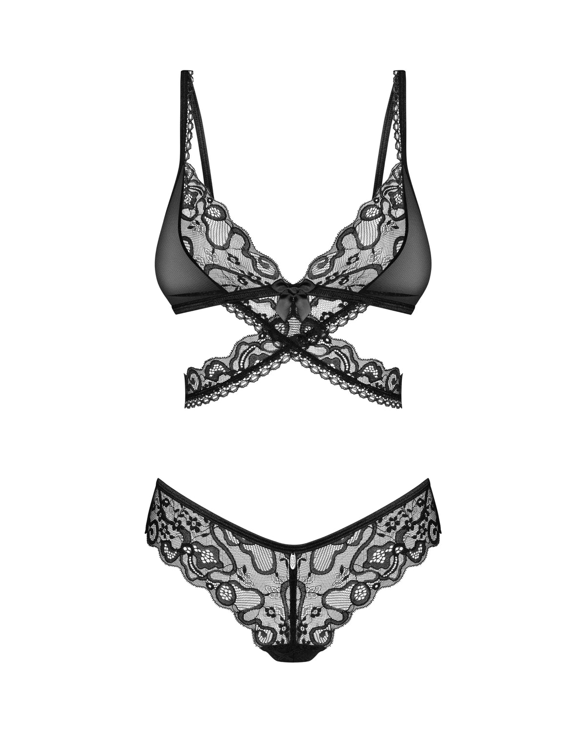 Obsessive Blomentis Soft Lace Bra & Sheer Thong Set