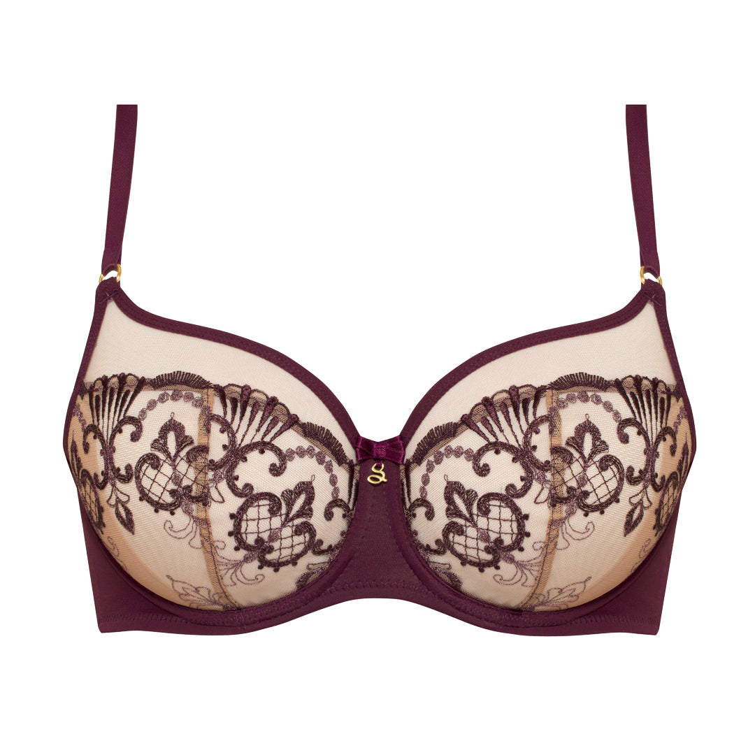 Samanta Perla Aubergine Sheer Mesh Embroidered Underwire Bra
