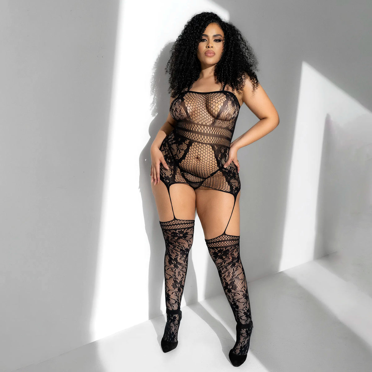 Mapale Eleganza Sheer Fishnet Lace Bodystockings