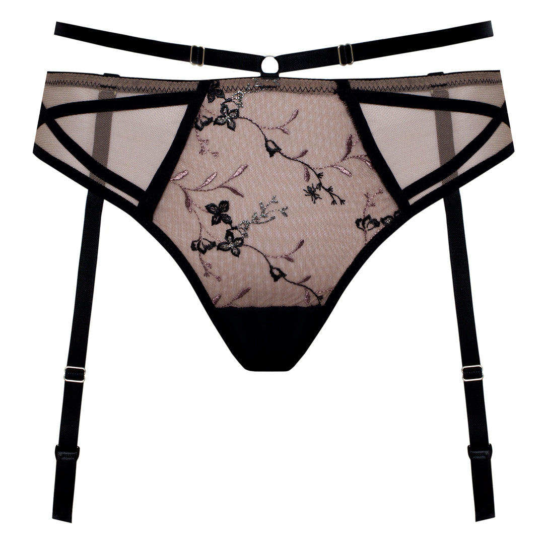 Samanta Antinea Black Transparent Embroidered Tanga Panty