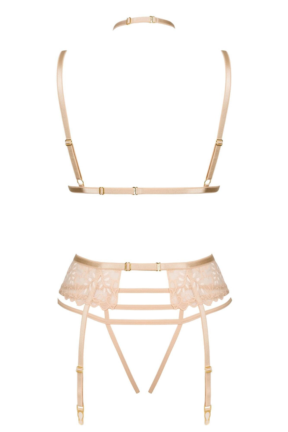 Beauty Night Noemi Strappy Triangle Bra & Crotchless String Garter Belt