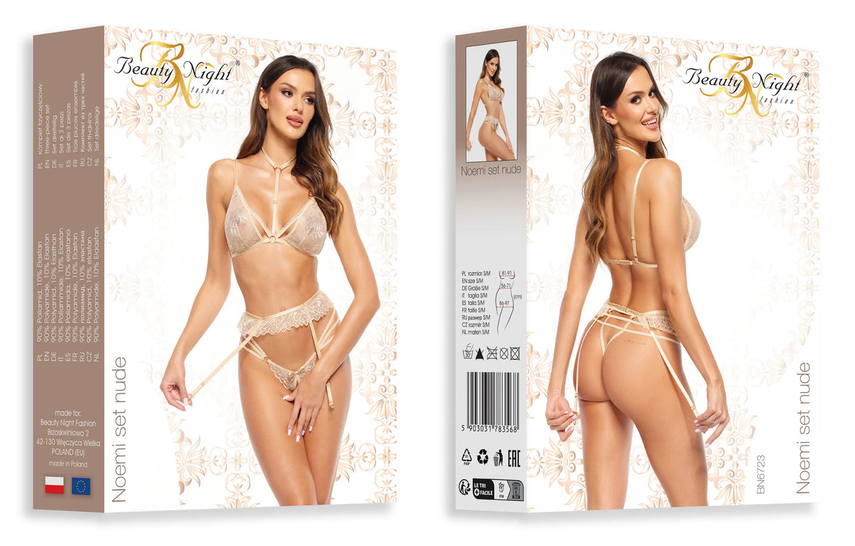 Beauty Night Noemi Strappy Triangle Bra & Crotchless String Garter Belt