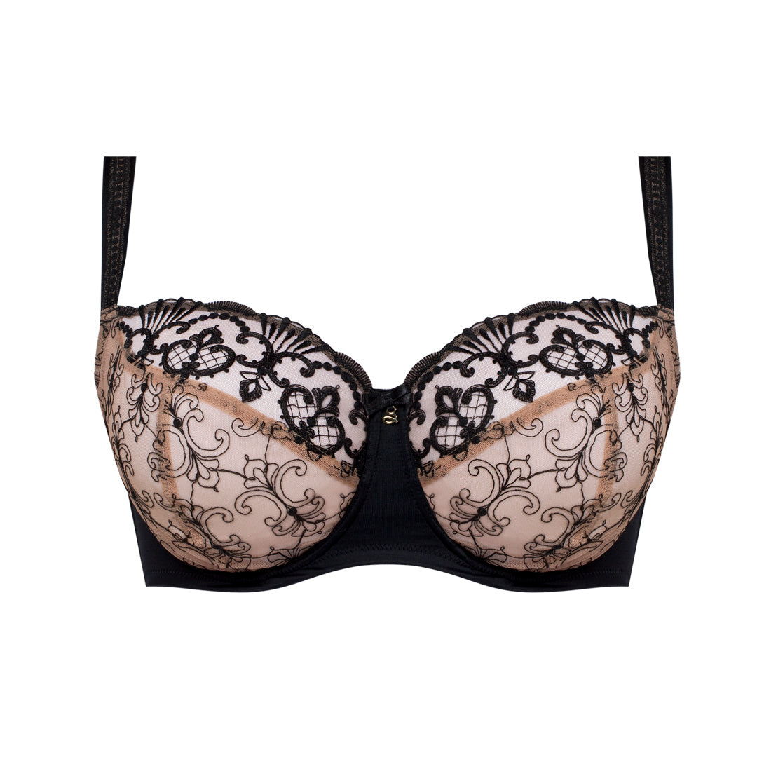 Samanta Perla Black Sheer Mesh Embroidered Full Figure Bra