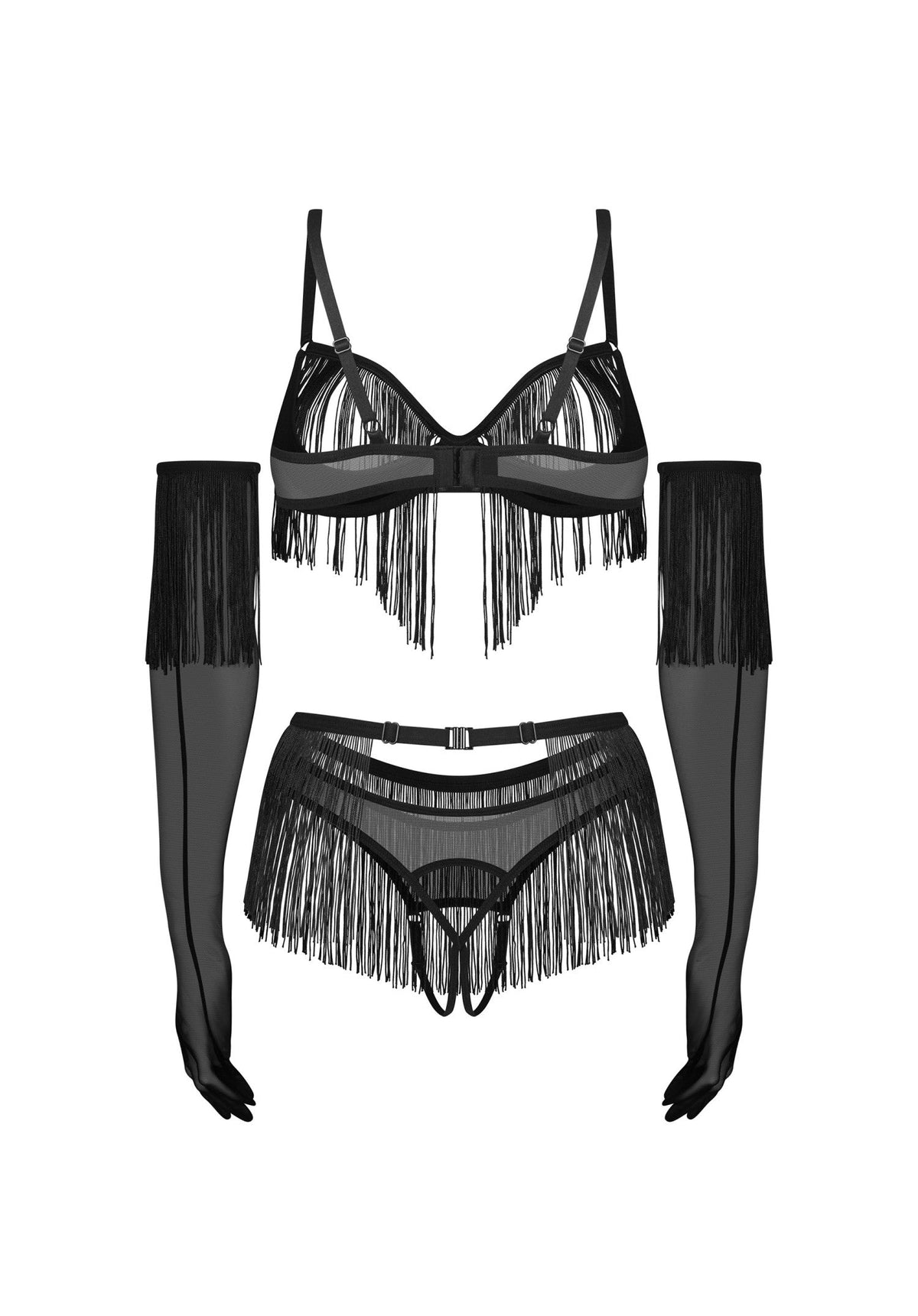 Obsessive Rossay Open Cup Bra Crotchless Panties 4-pcs Set