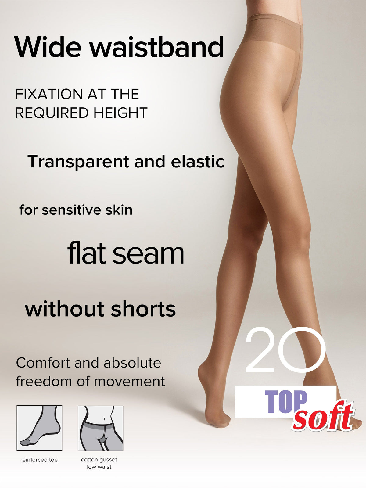 Tights Conte Top Soft 20 Den - Adjustable Fit for Sensitive Skin