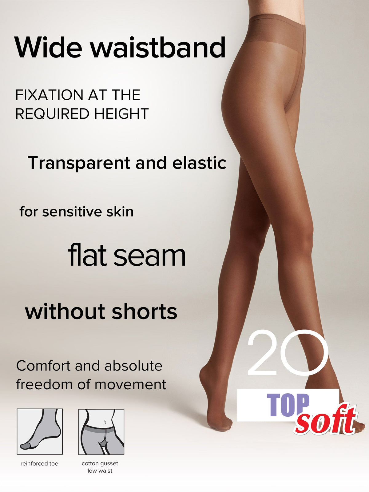 Tights Conte Top Soft 20 Den - Adjustable Fit for Sensitive Skin