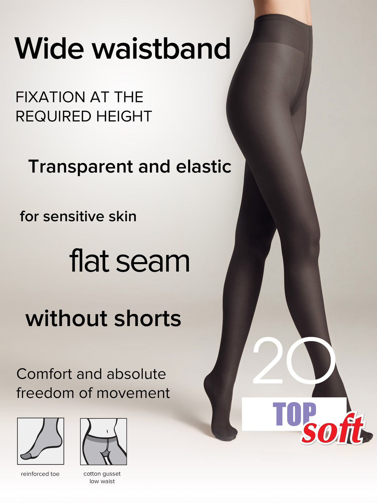 Tights Conte Top Soft 20 Den - Adjustable Fit for Sensitive Skin