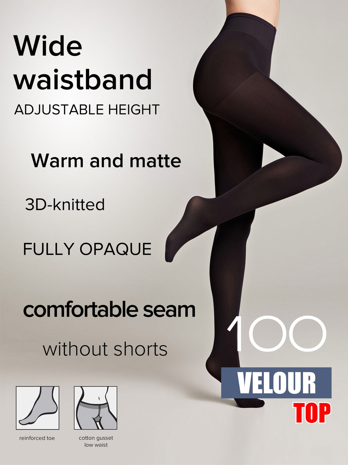 Tights Conte Velour Top 100 Den - Matte Adjustable Waistline