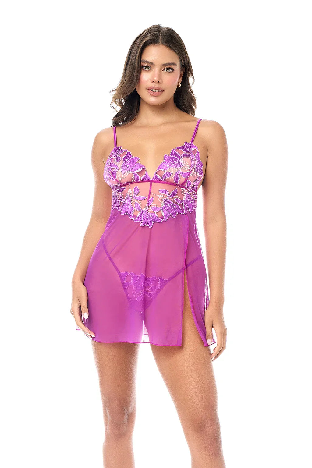 Mapale Twilight Orchid Sheer Babydoll & String Panty Set