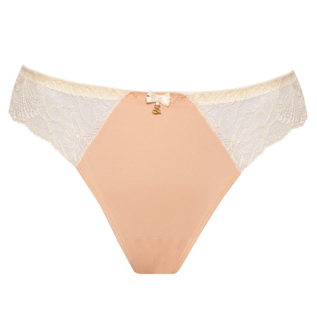 Samanta Anabelle Biscuit Sheer Mesh Tulle Embroidered Tanga Panty