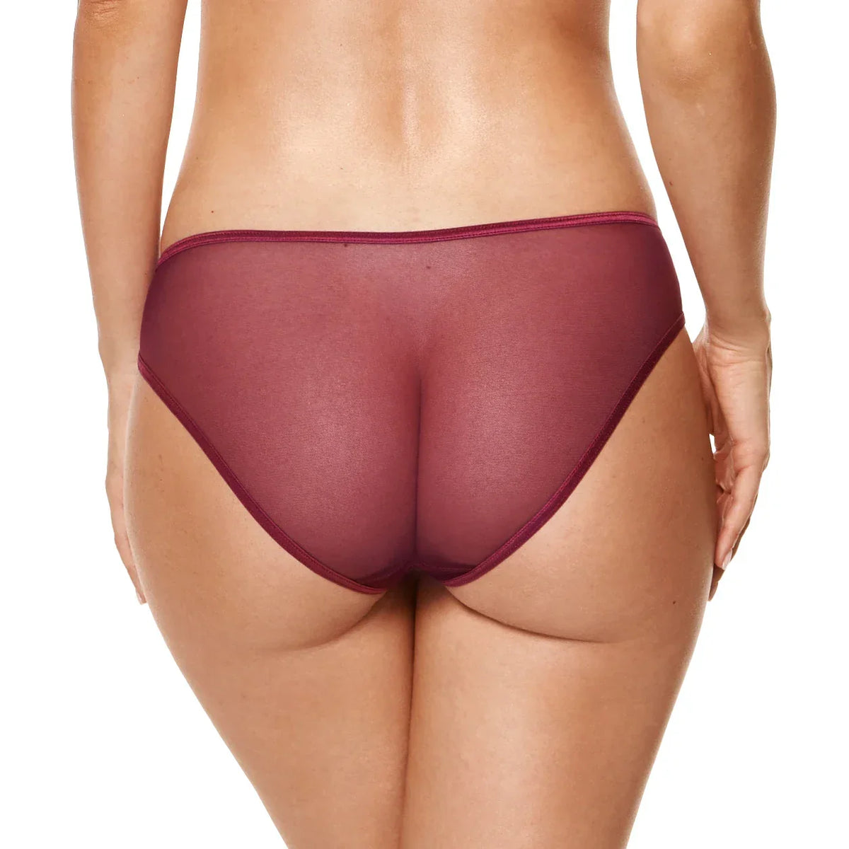 Gorteks Coco Burgundy Sheer Mid Rise Bikini Panty