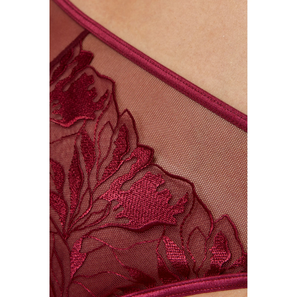 Gorteks Coco Burgundy Sheer Mid Rise Bikini Panty