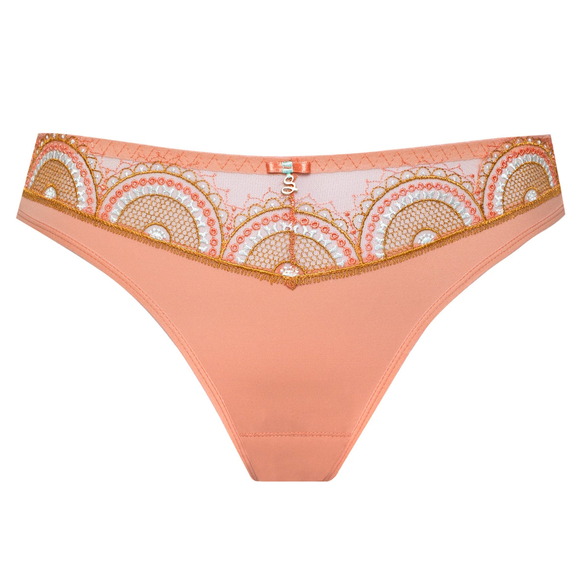 Samanta Lea Apricot Sheer Mesh Tulle Tanga Panty