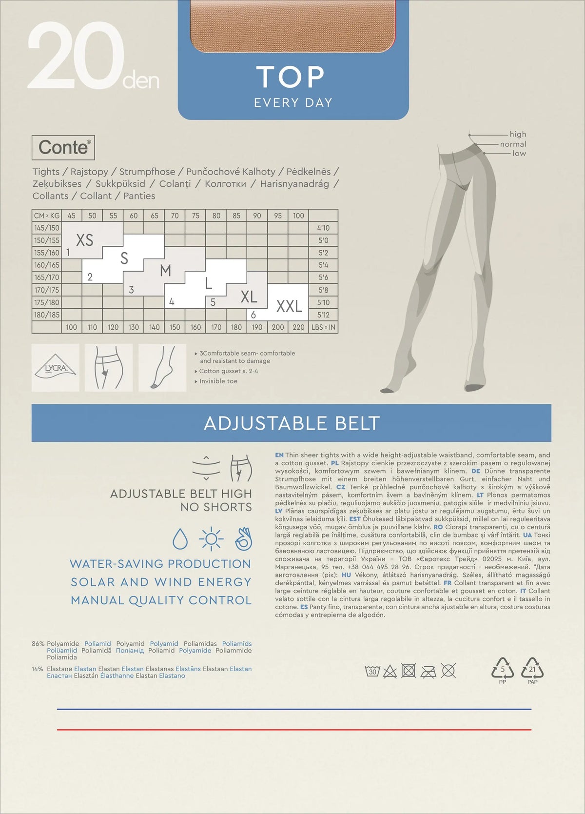 Tights Conte Top 20 Den - Low Waist Adjustable Belt