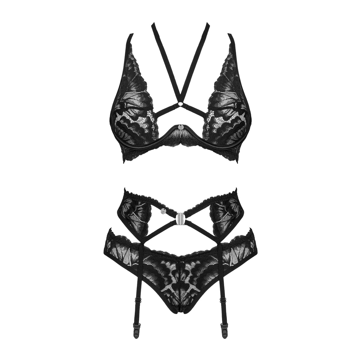 Obsessive Alessya Sheer Mesh Lace 3 Piece Lingerie Set