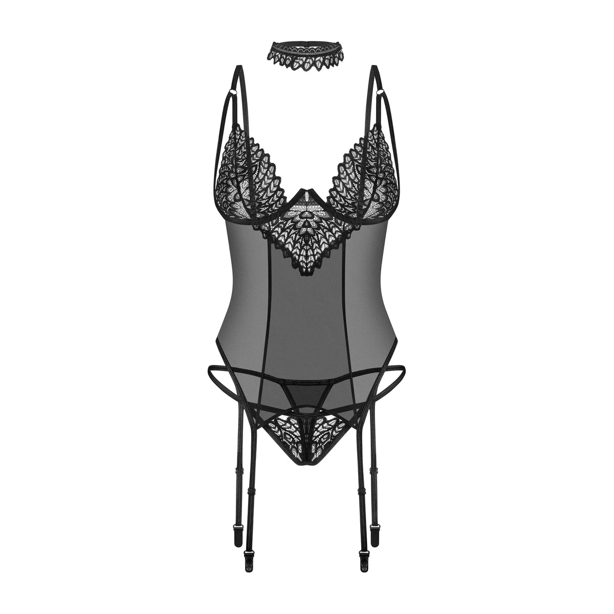 Obsessive Donarella Sheer Mesh Lace Corset & String Panty