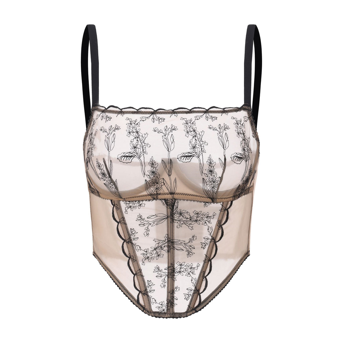 Kim High-Neck Embroidery Bustier on Jelly Fabric