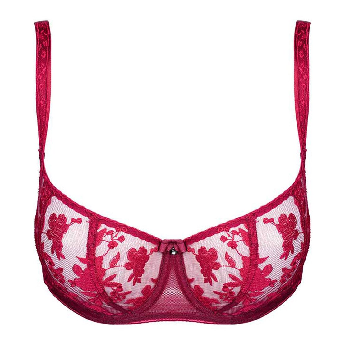 Sexy Sheer Lace Balconette Bra Tango Red