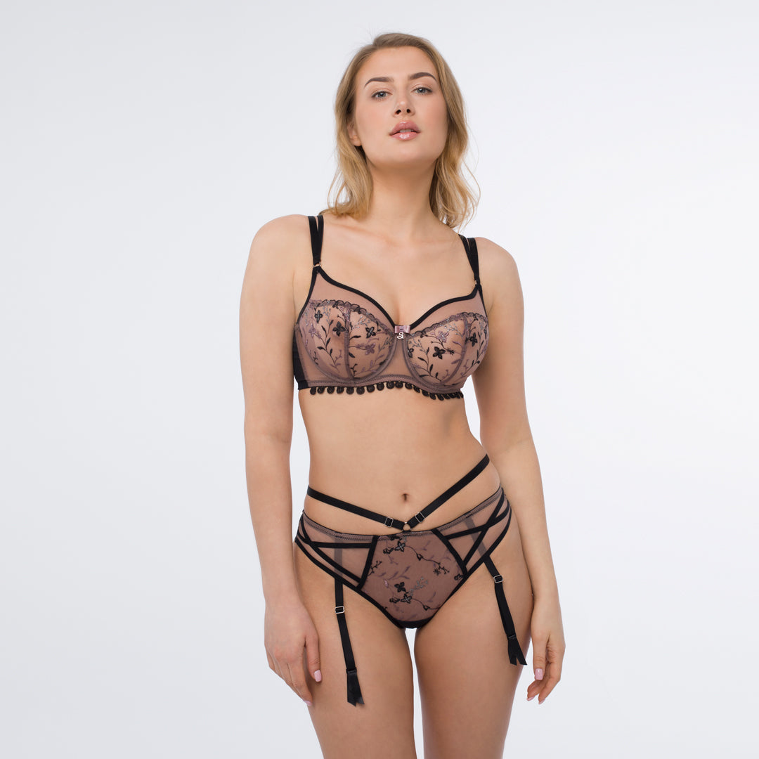 Samanta Antinea Black Transparent Embroidered Tanga Panty
