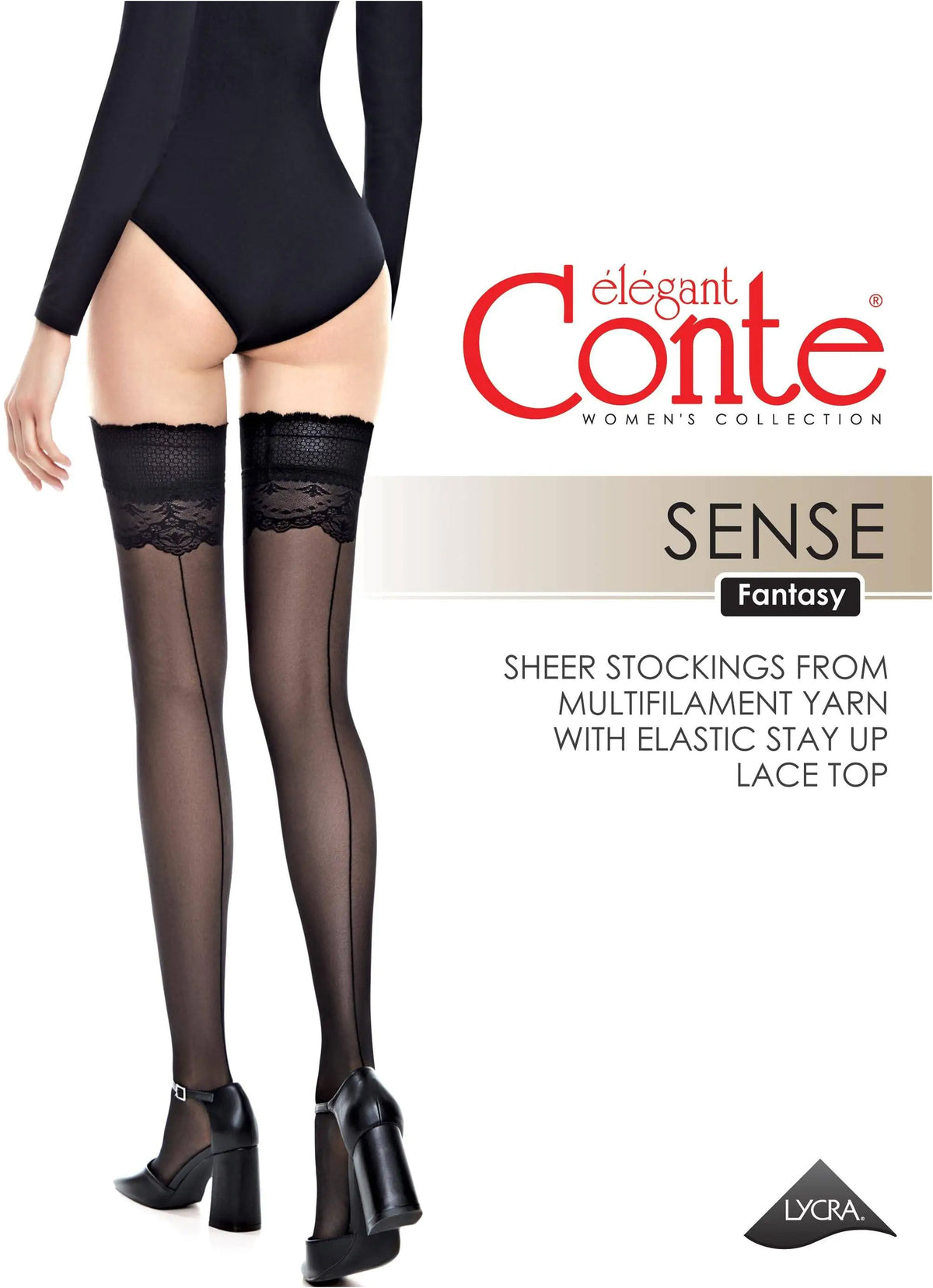 Fantasy Stockings Conte Sense - Silicone Lace Top with Back Seam Imitation