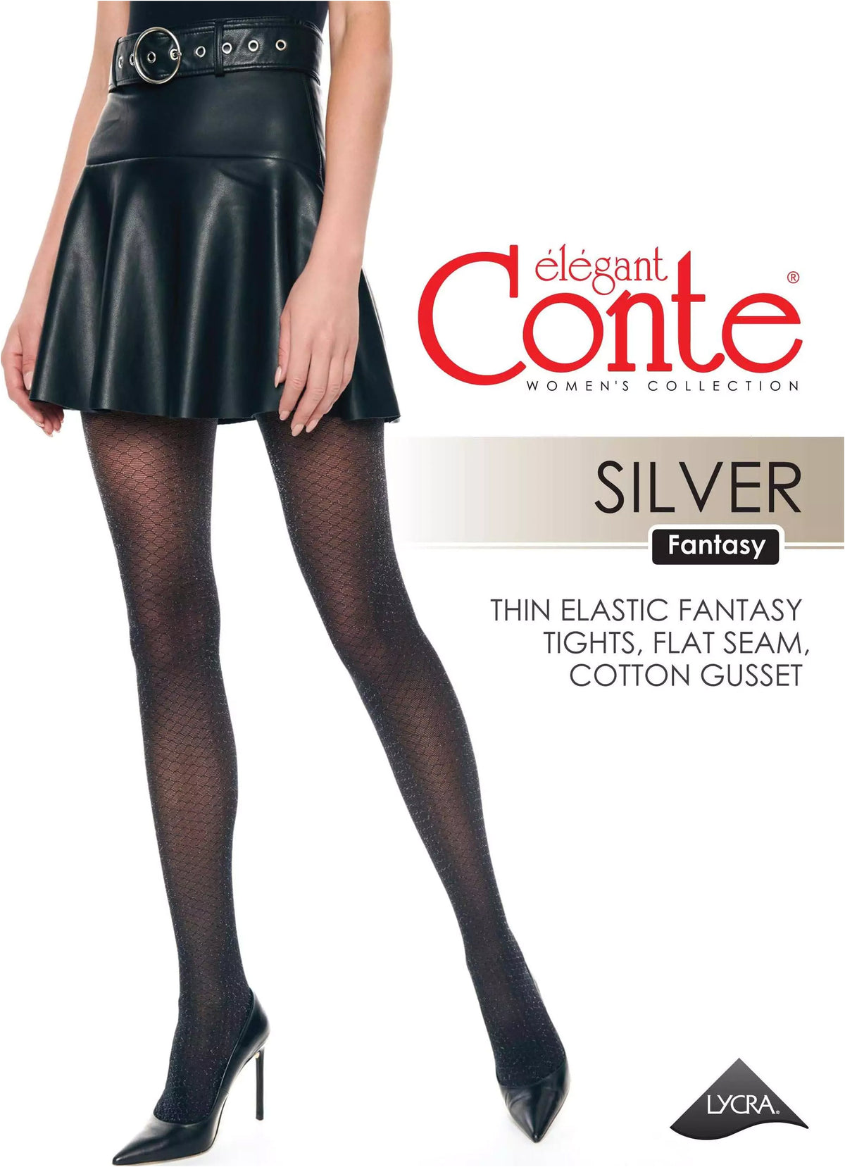 Fantasy Tights Conte Silver - Shining Openwork Honeycomb Pattern