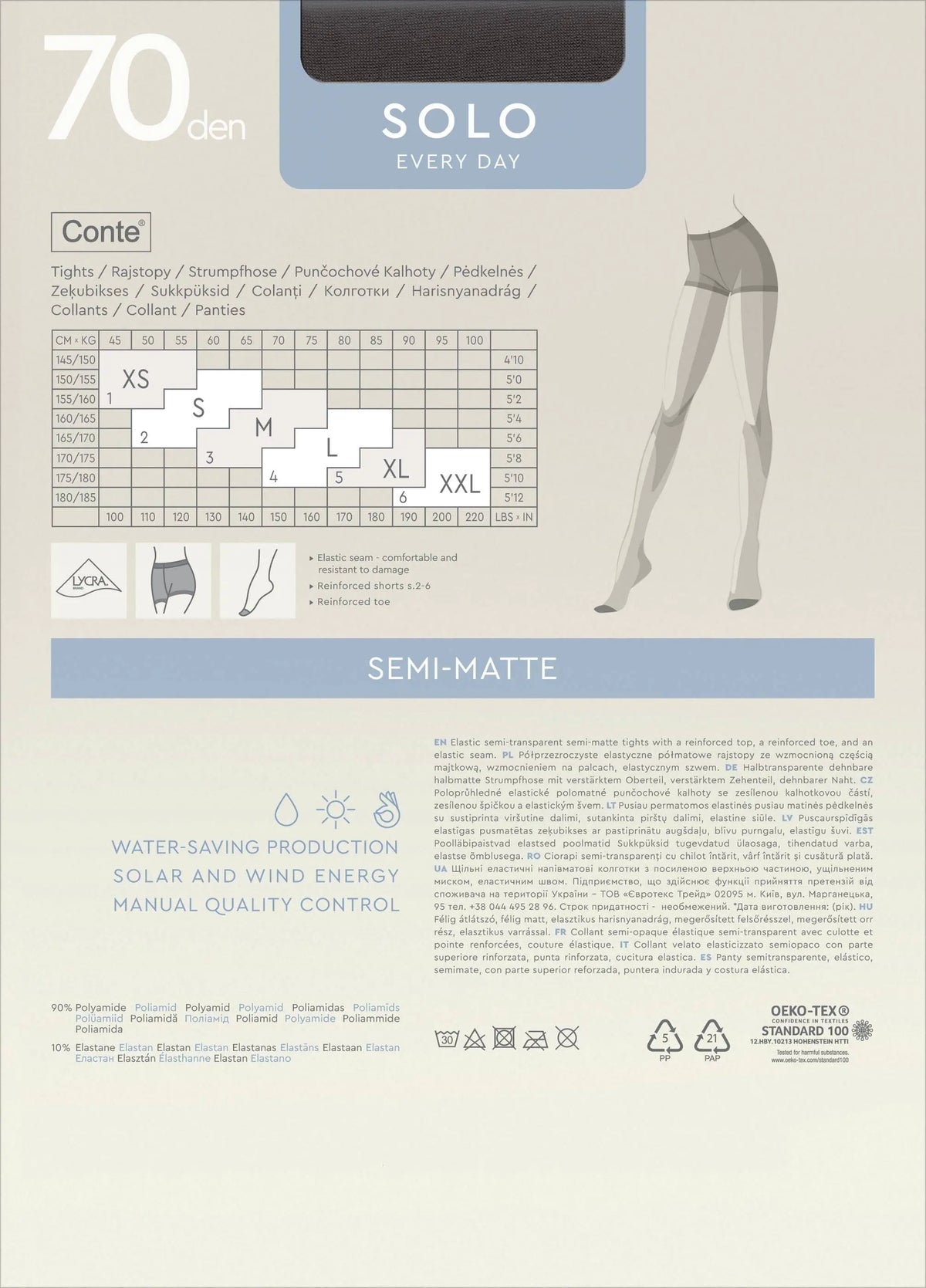 Tights Conte Solo 70 Den - Reinforced Torso