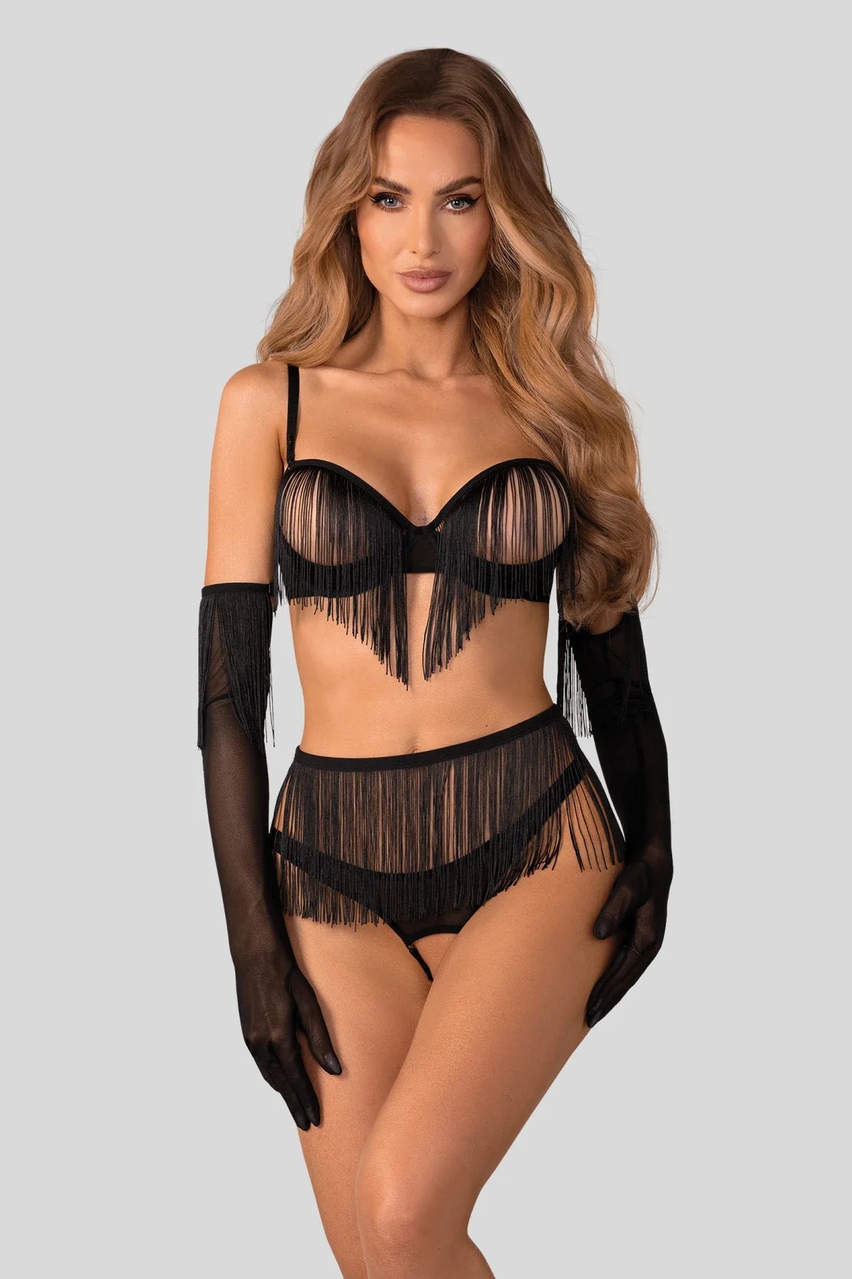 Obsessive Rossay Open Cup Bra Crotchless Panties 4-pcs Set