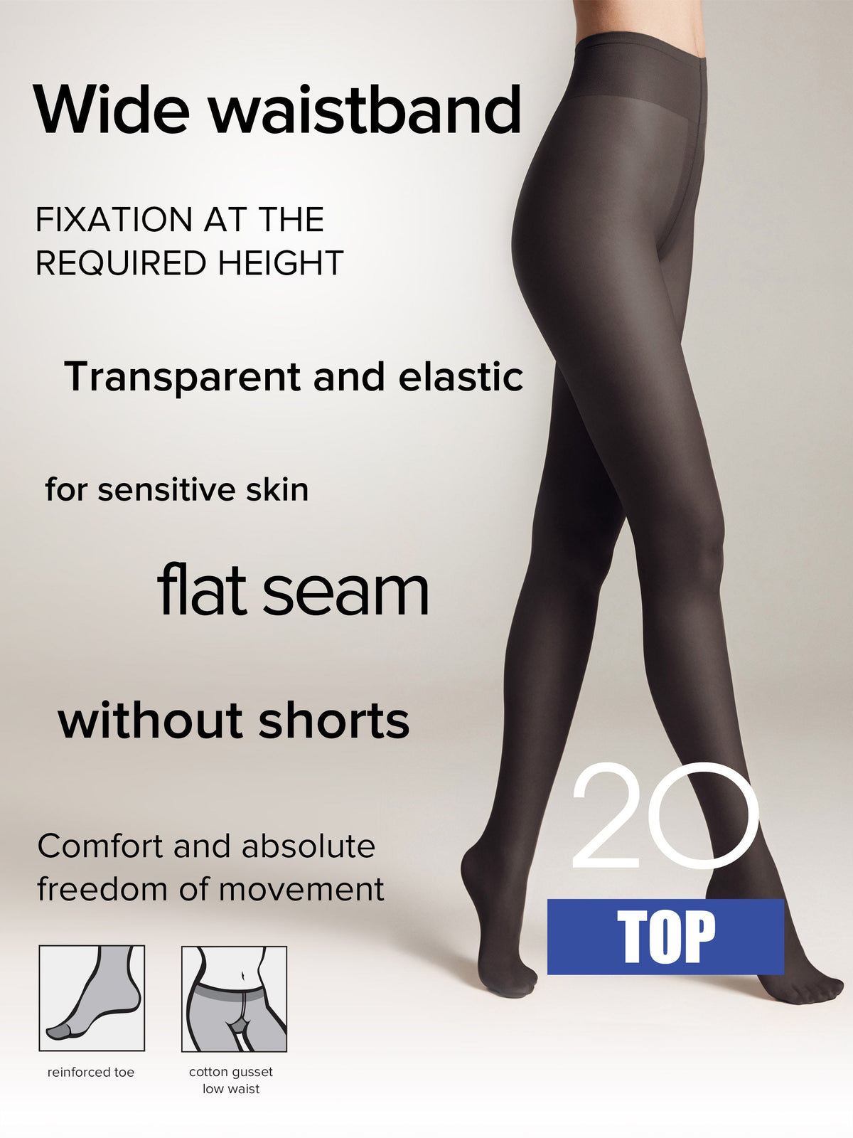 Tights Conte Top 20 Den - Low Waist Adjustable Belt