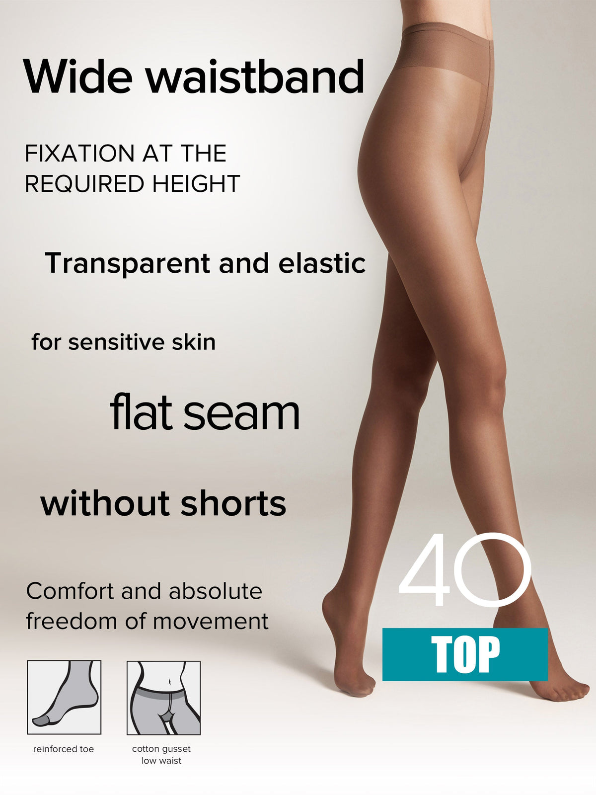 Tights Conte Top 40 Den - Low Waist Adjustable Belt