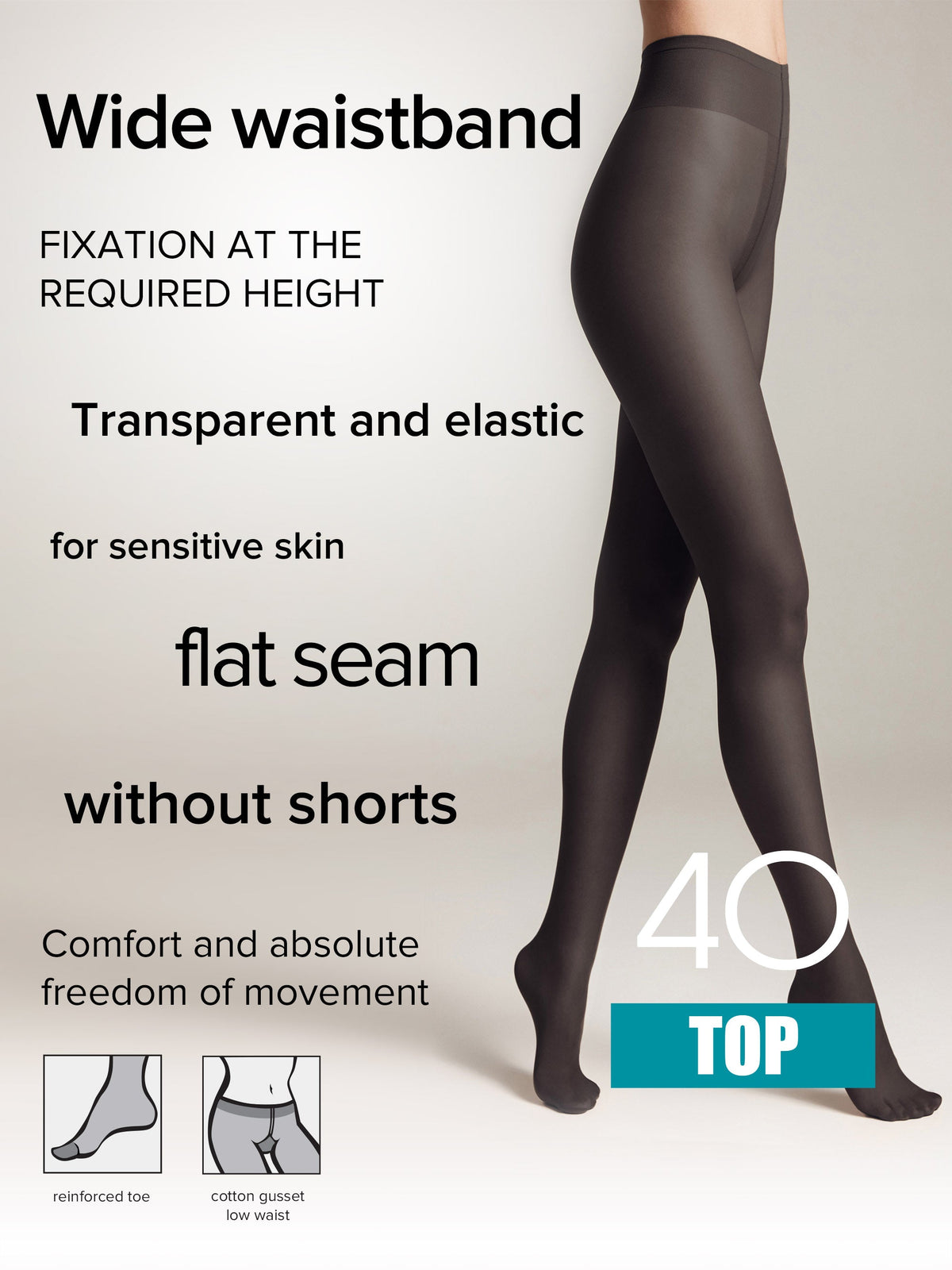 Tights Conte Top 40 Den - Low Waist Adjustable Belt