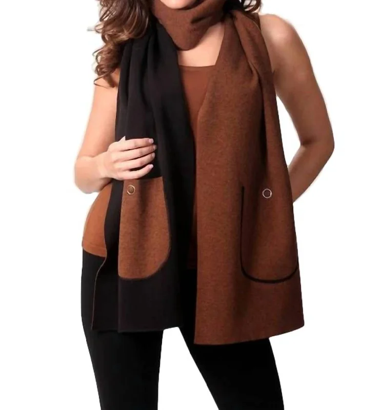 2-Tone Reversible Pocket Shawl In Black/mocha