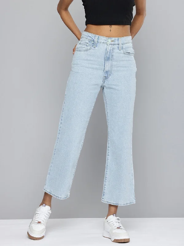 Women's High Rise Ribcage Crop Bootcut Light Blue Jeans