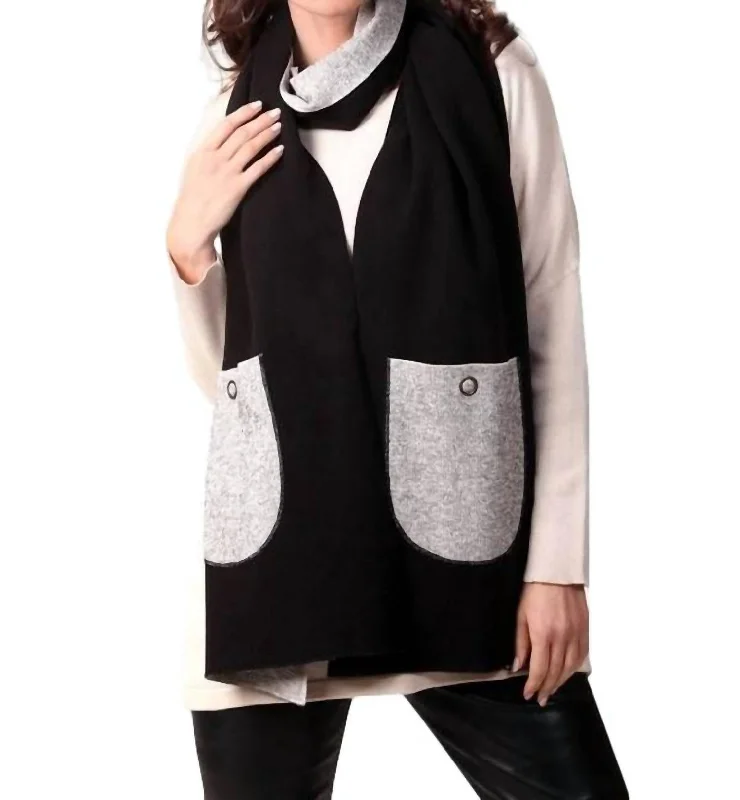 2-Tone Reversible Pocket Shawl In Black/stone