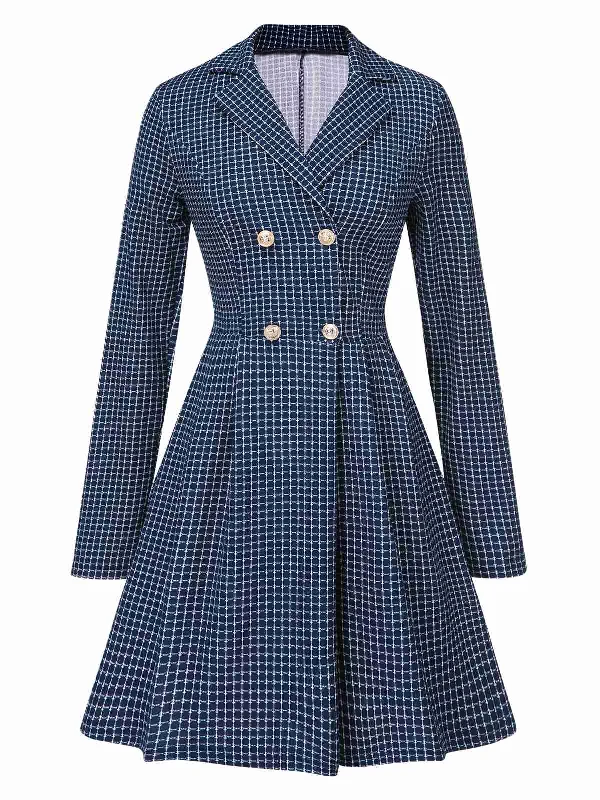 1950s Plaid Notch Lapel Double Breasted Coat