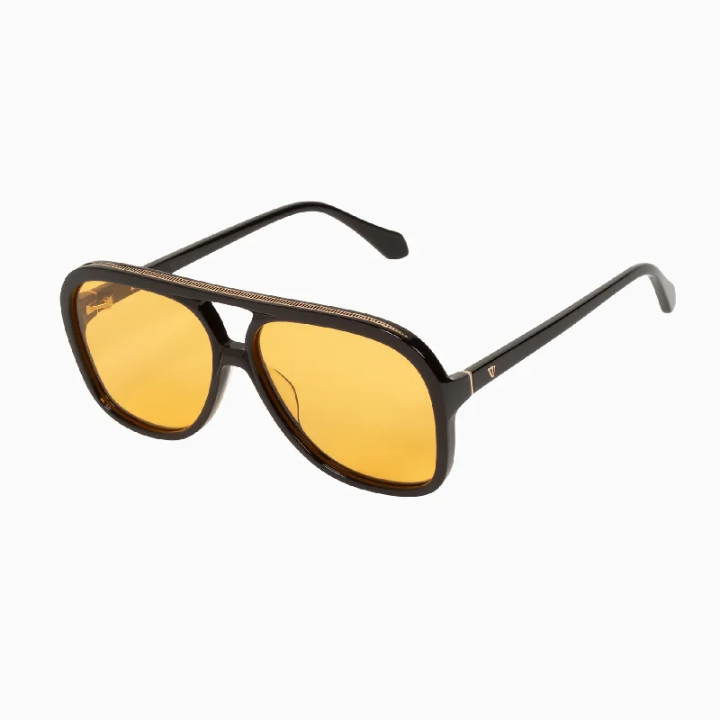 Valley Eyewear Bang - Gloss Black with Gold Metal Trim, Orange Lense