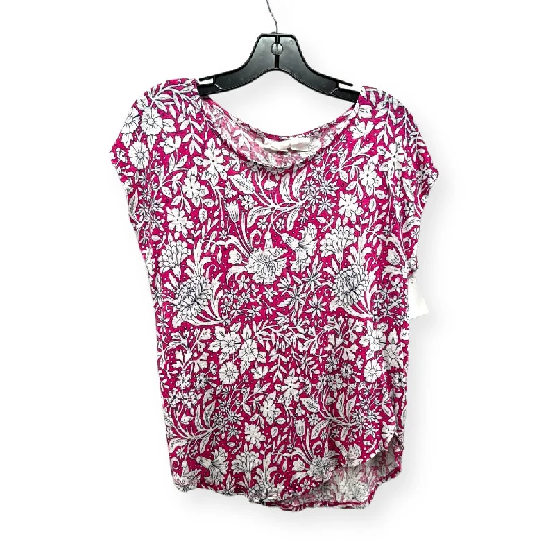 Linen Floral Print Top Short Sleeve Rachel Ashwell, Size L