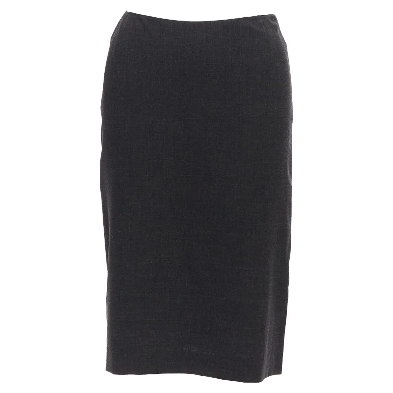 Prada Virgin Wool Blend Darted Midi Pencil Skirt