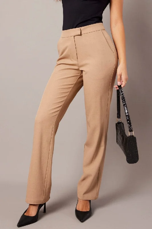 Beige Slim Pants Mid Rise