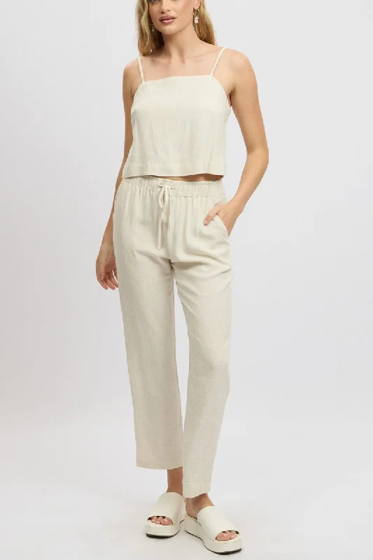 Beige Tapered Pants Elasticated Waist