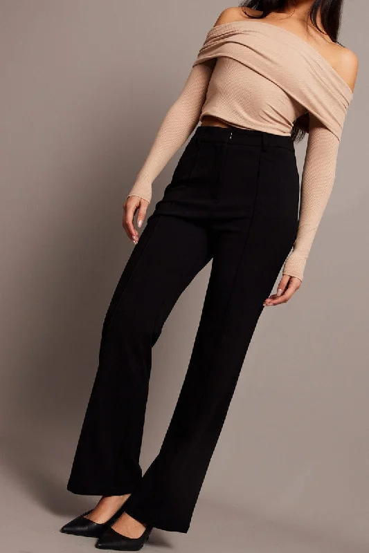 Black Straight Fit Pants High Rise Workwear