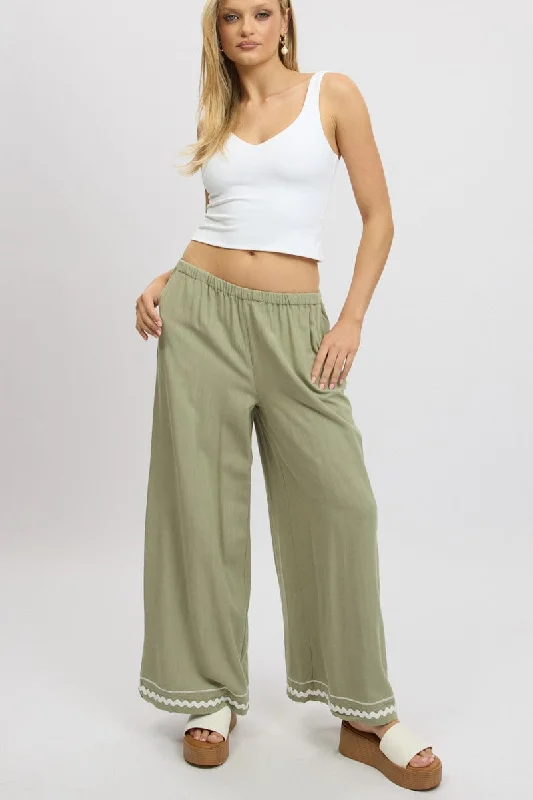 Green Wide Leg Pants High Rise