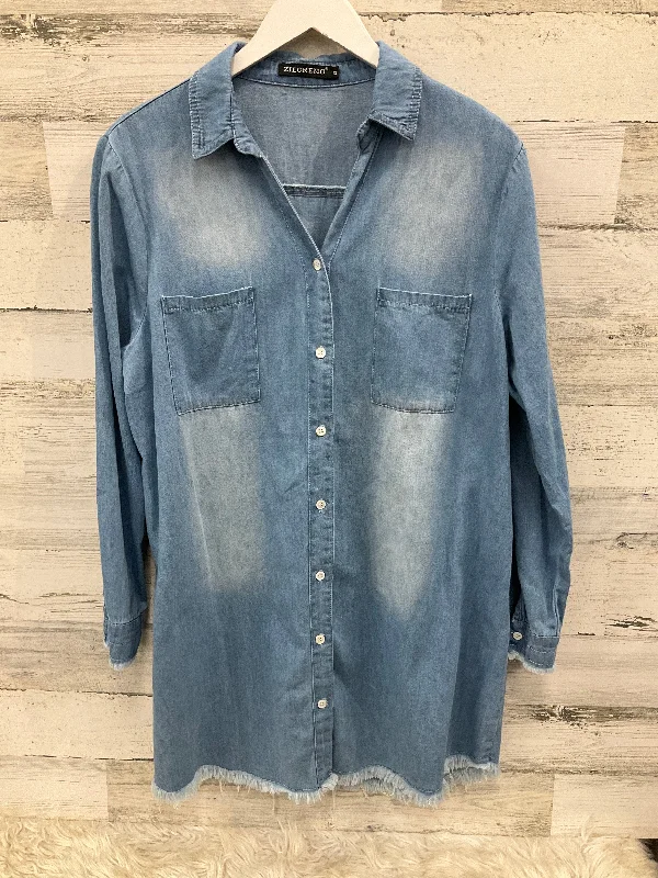 Tunic Long Sleeve By Clothes Mentor In Blue Denim, Size: Xl