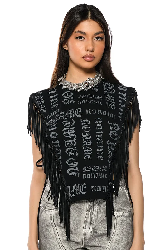 BROOKLYN GRAPHIC PRINTED FRINGE TRIM TSHIRT